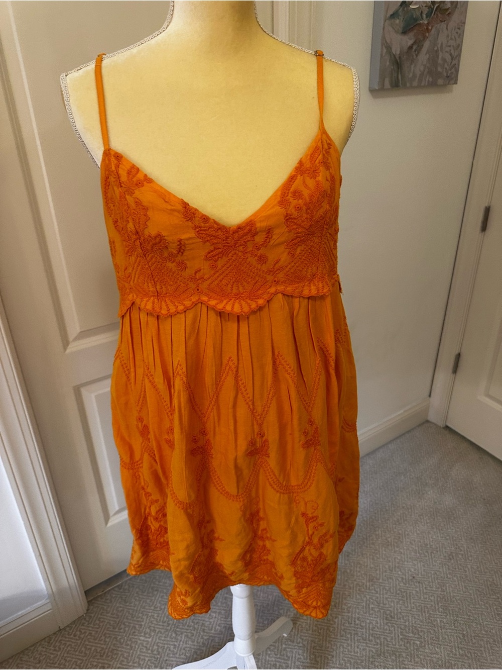 Urban Outfitters Embroidered Orange Spaghetti Strap Mini Dress Large